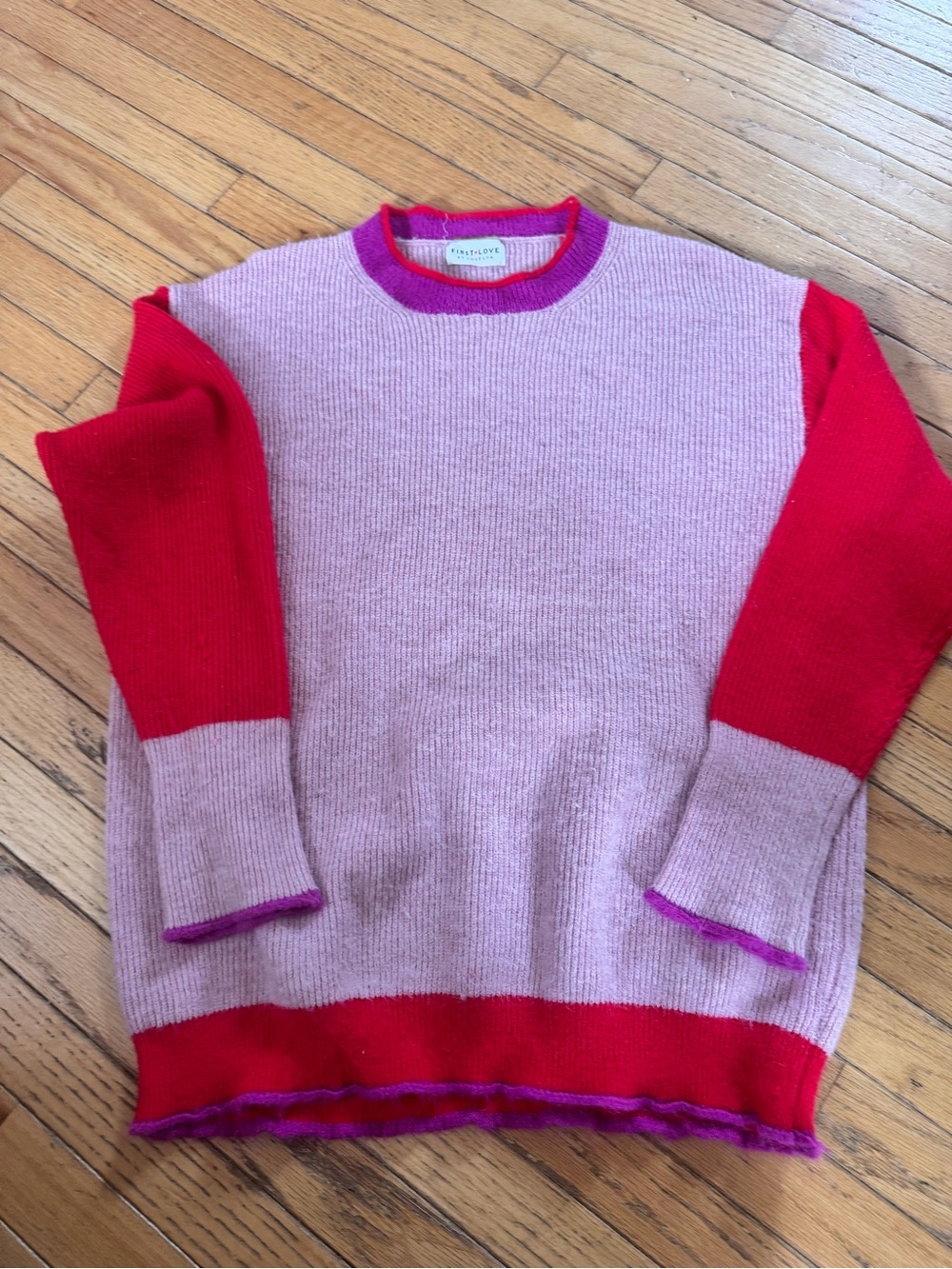 First Love Pink, Red & Purple Colorblock Crewneck Sweater